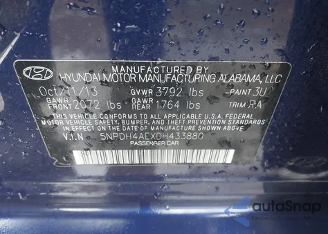 2013 Hyundai Elantra Gls from USA, damaged, VIN 5NPDH4AEXDH433880